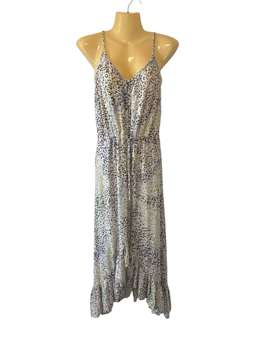 Rails Frida Rainbow Cheetah Dress Spaghetti Strap Midi Soft Neutral Tones Small